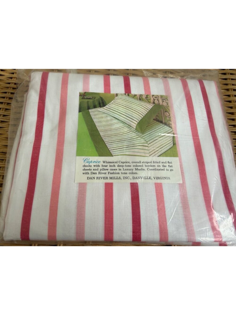 Vintage 60s Dan River Cotton Flat Sheet Pink Stripe Twin NOS - Picture 7 of 9